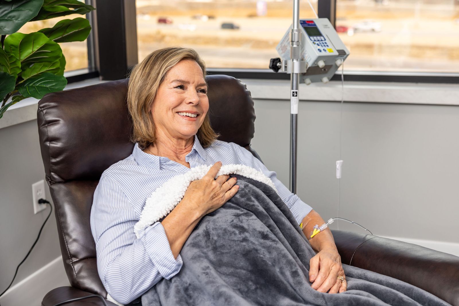 A patient resting during an infusion
