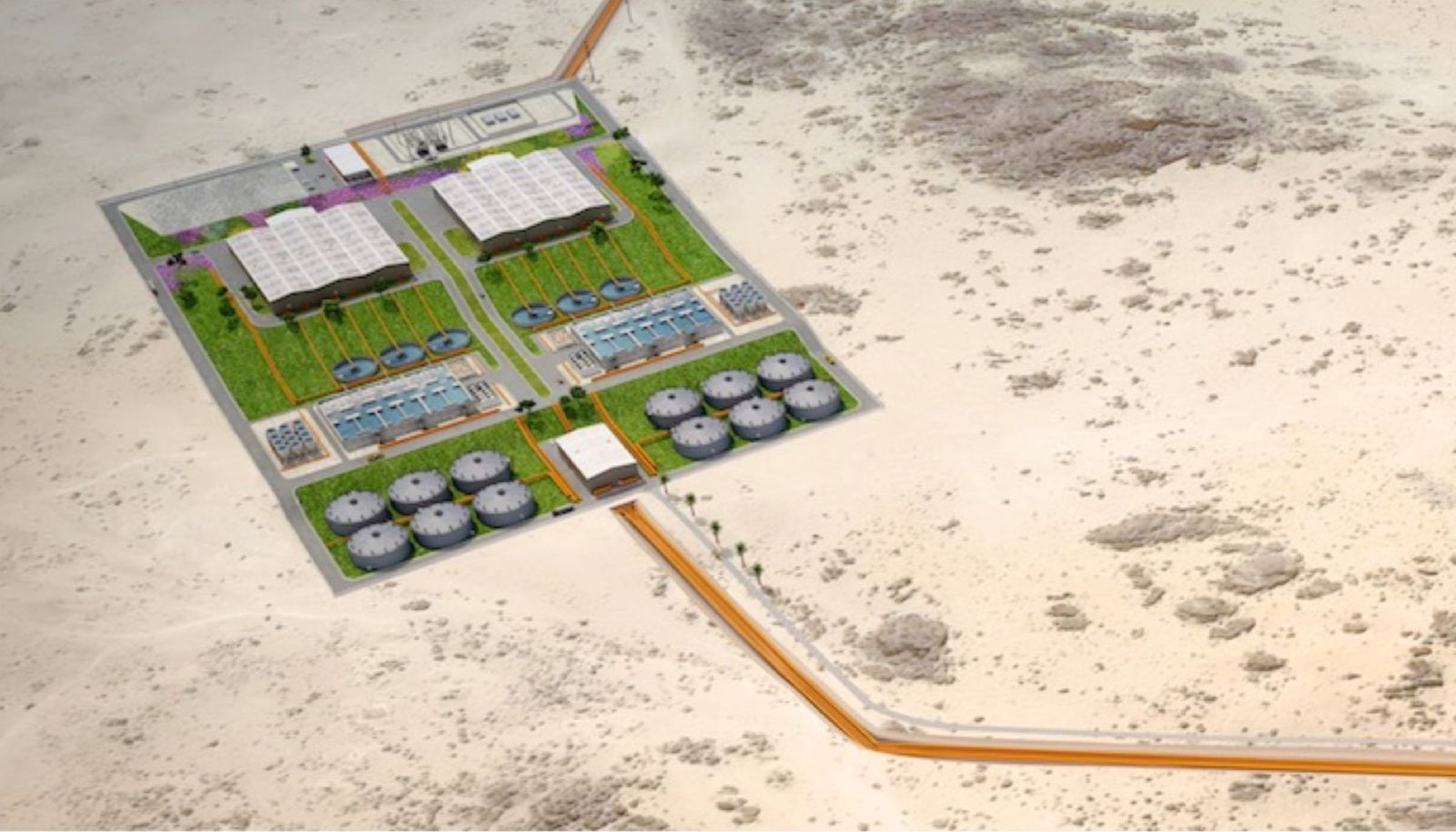 Representación de la planta desalinizadora proyectada en la costa del norte de Chile
